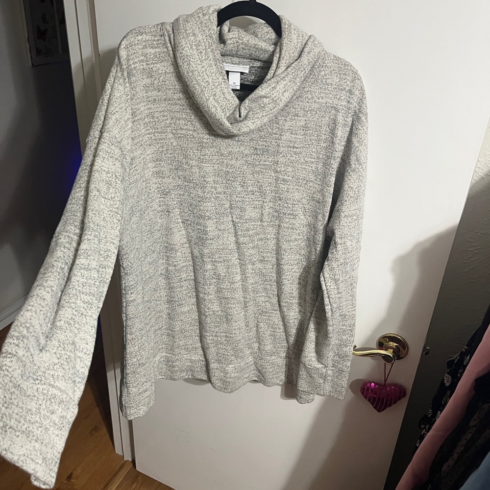 💝 2X Pure Energy Light Gray Cowl Neck Sweater Sparkle Thread